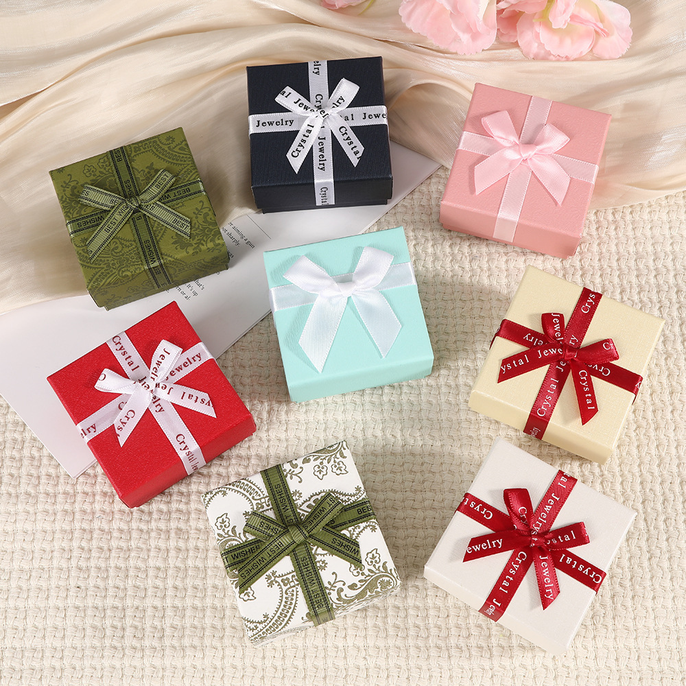 new tiandigai bow jewelry box necklace ring exquisite gift box square jewelry storage box wholesale