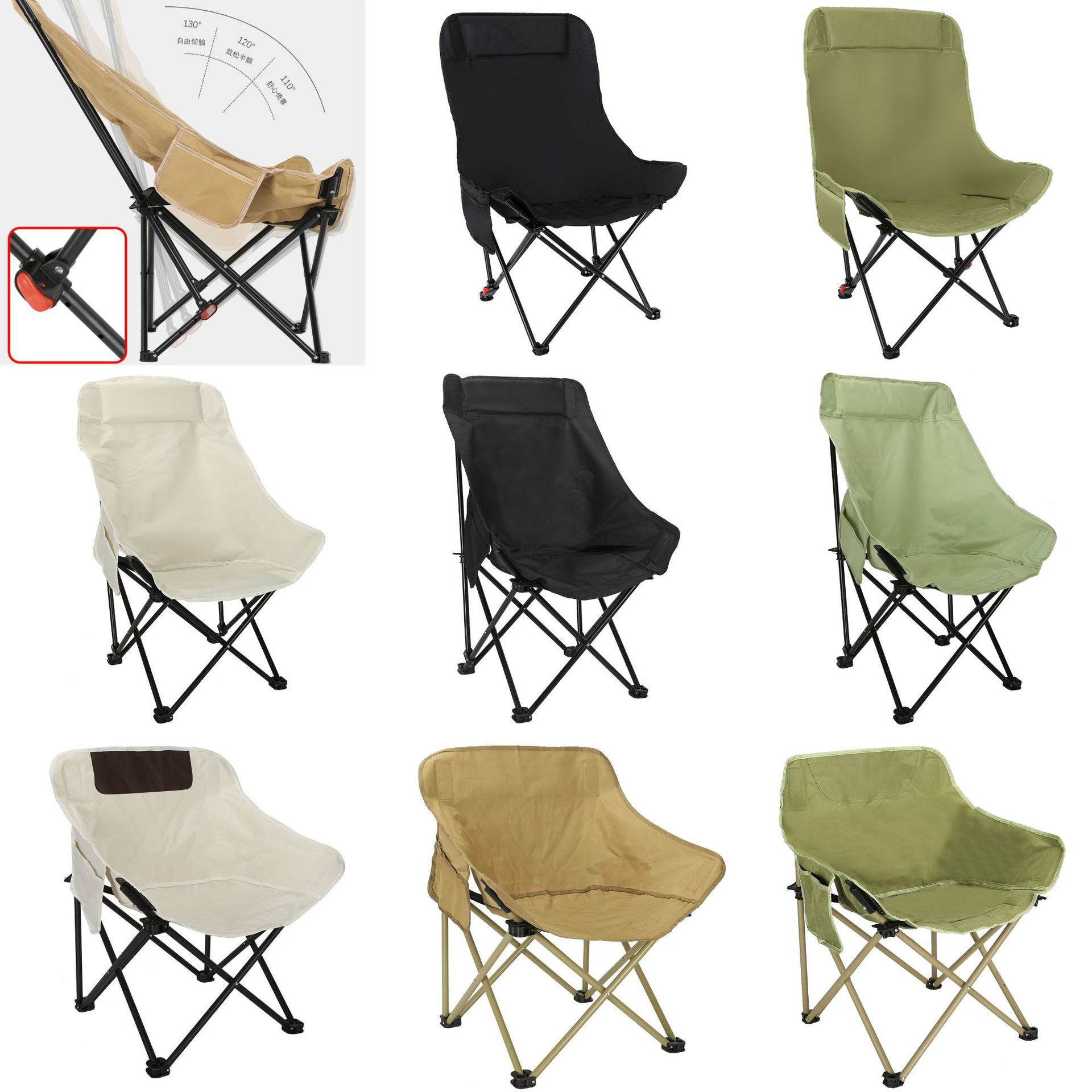 Wholesale Custom Outdoor Folding Moon Chair Camping Folding Chair Portable Recliner Beach Camping Fishing Thickened