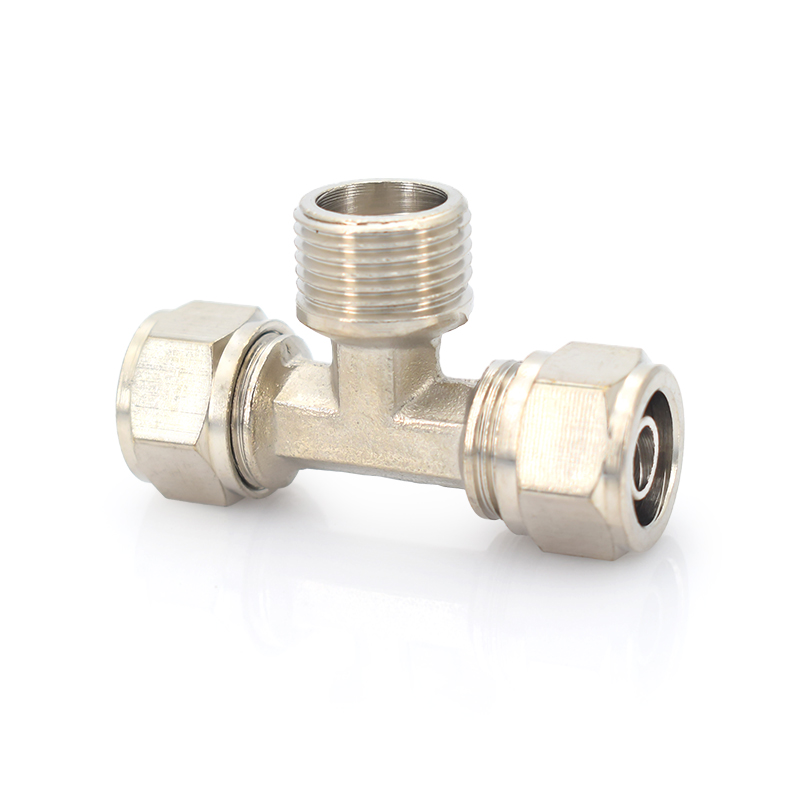 Cobre niquelado de rosca rápida TF de la madre de la cerradura del cuerpo de fundición a presión de la madre de la cerradura del cuerpo de la tubería neumática de diámetro variable de tres vías 6/8/10/12/16mmPU