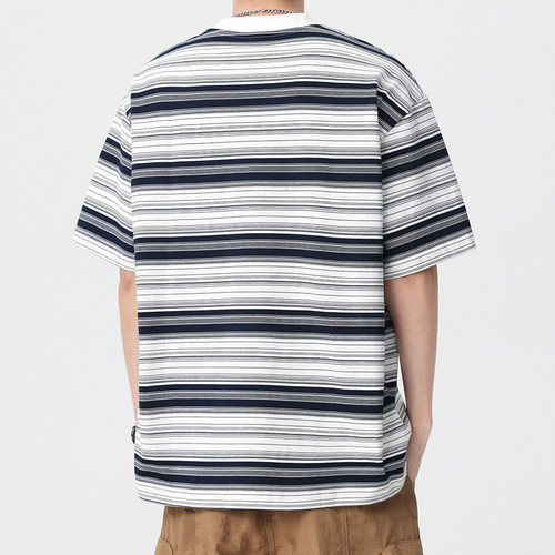 Striped short-sleeve t-shirt for men, 2025 new model, Japanese style trendy brand casual men's t-shirt, loose large size clothing