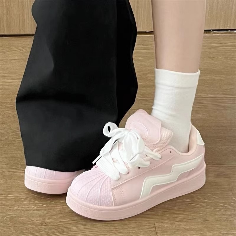 Zapatos de pan de cabeza de conchas rosadas para mujeres ins2026 primavera y verano zapatos universitarios casuales deportivos retro