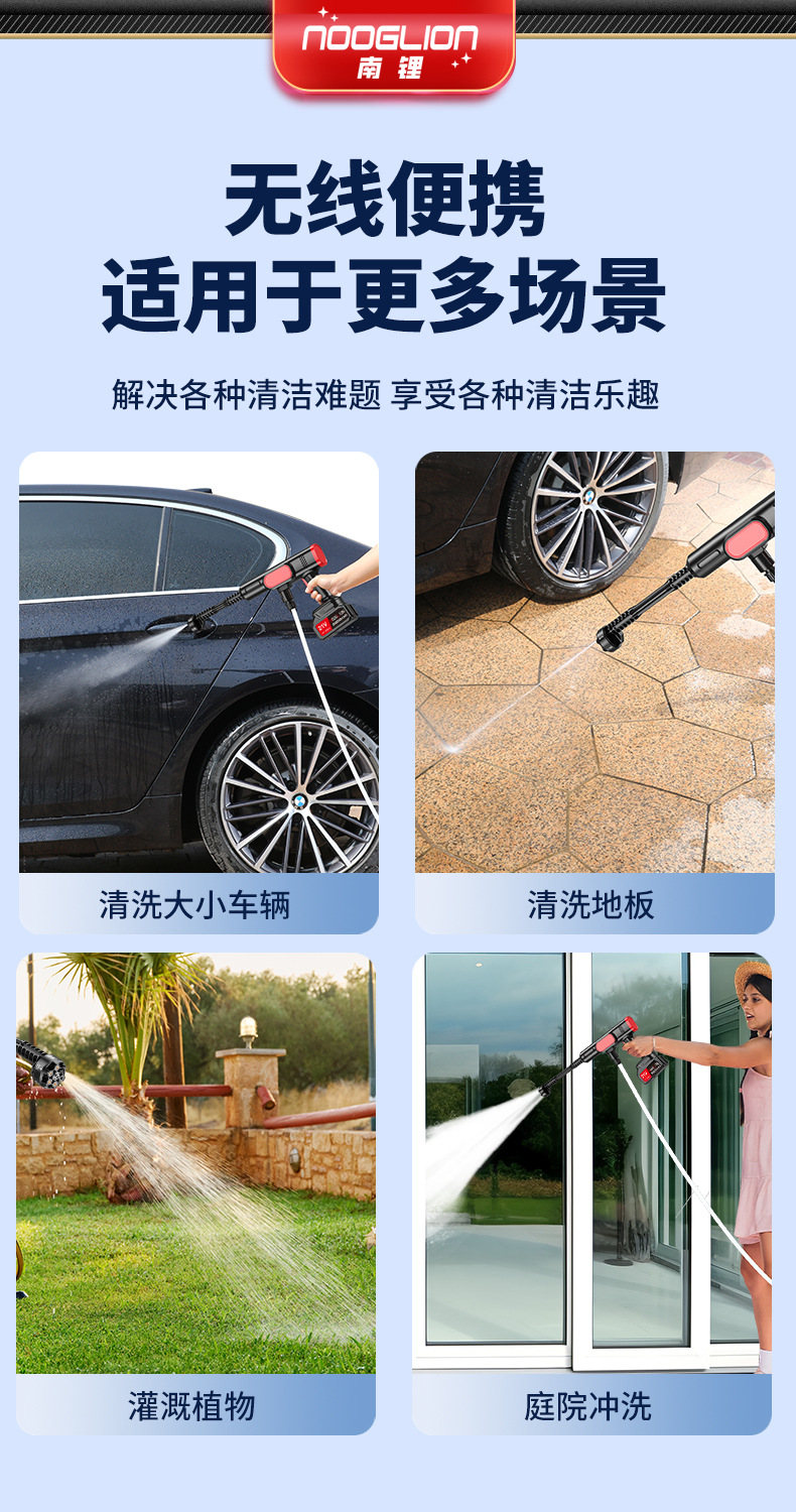 Customized Lithium Battery Car Wash Machine, Wireless Car Wash Machine, Household Rechargeable Cleaning Tool, High-Pressure Car Cleaning Device