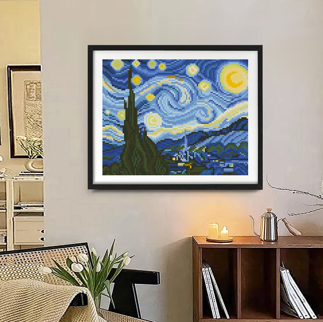 Van Gogh estrella bordada cruz transfronteriza decoración de sala de estar DIY fabricantes de paquetes de materiales hechos a mano image 1