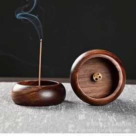 胡桃木实木香插家用檀香香薰炉日式茶道盘香架复古盘香插