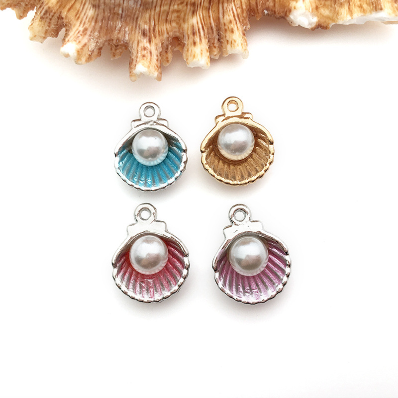2g Weight Pendant Jewelry Making Type Pearl Inlay Material DIY Jewelry Accessories Classification 1 Piece Quantity Alloy Material Shell Pattern Plating, Inlay Design Beach, Simple Style Style 1 Piece Alloy Pearl Shell Pendant 8