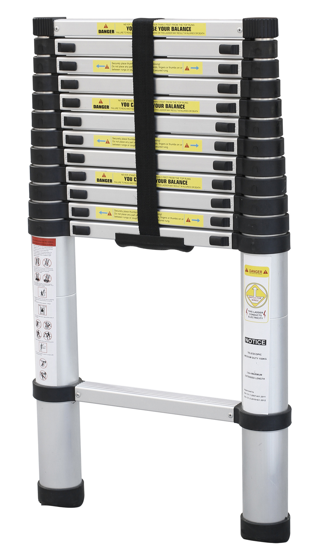 铝合金伸缩梯3.8m,铝3.8m竹节梯，铝3.8M梯防滑可收纳进电梯