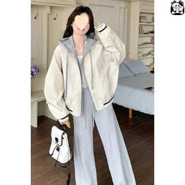 假两件拼接连帽棒球服外套女2026开春新款小个子超火减龄休闲卫衣
