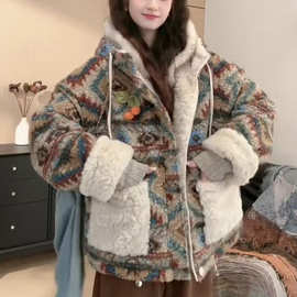 韩版复古双面穿撞色羊羔毛短外套女2025秋冬新款宽松加厚两穿棉服