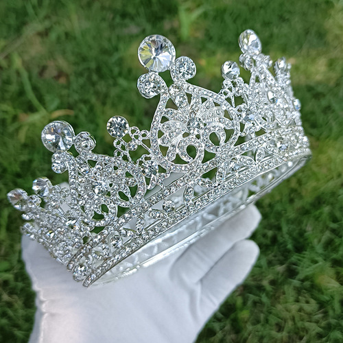 European and American bridal jewelry crown alloy rhinestone wedding headdress Baroque headband round crown Amazon source
