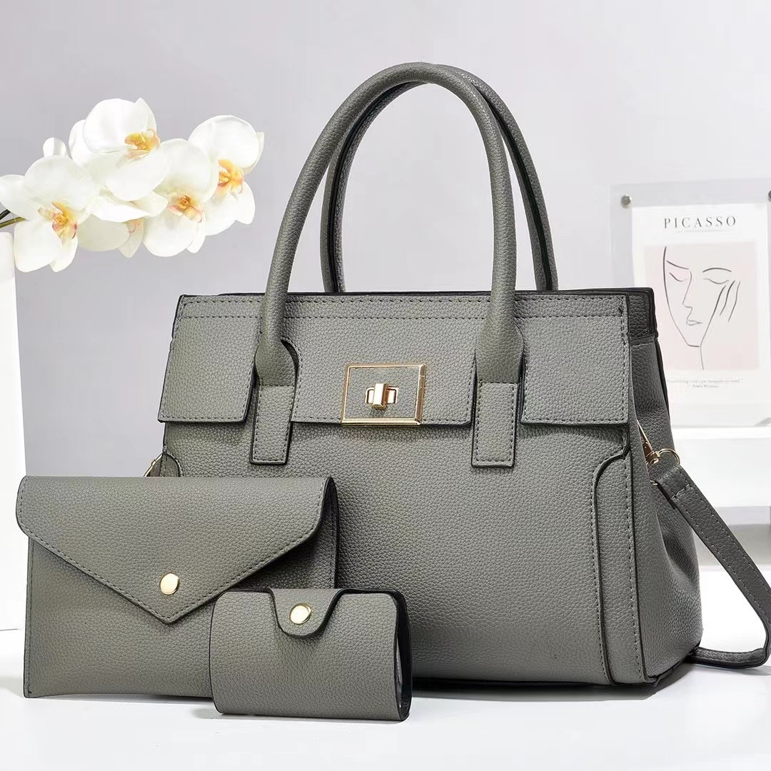 1796g Weight Polyester Lining Material Women's Medium Pu Leather Solid Color Classic Style Sewing Thread Square Zipper Bag Sets