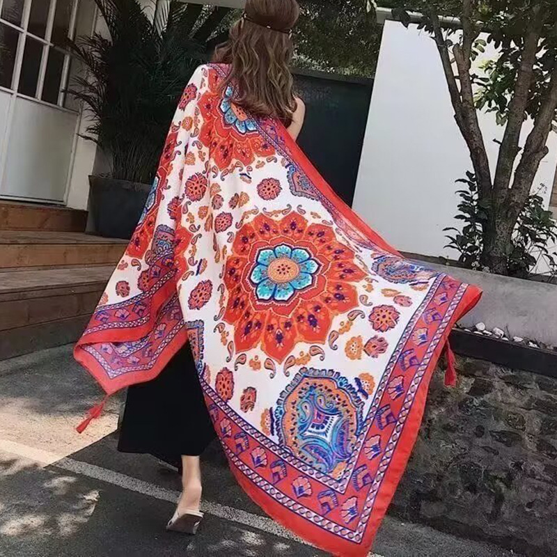 Sopa de satén de twill para mujeres 2025 bufandas de viento nacional de verano tibetanas bufandas de seda protector solar lago Qinghai turismo foto toalla de playa