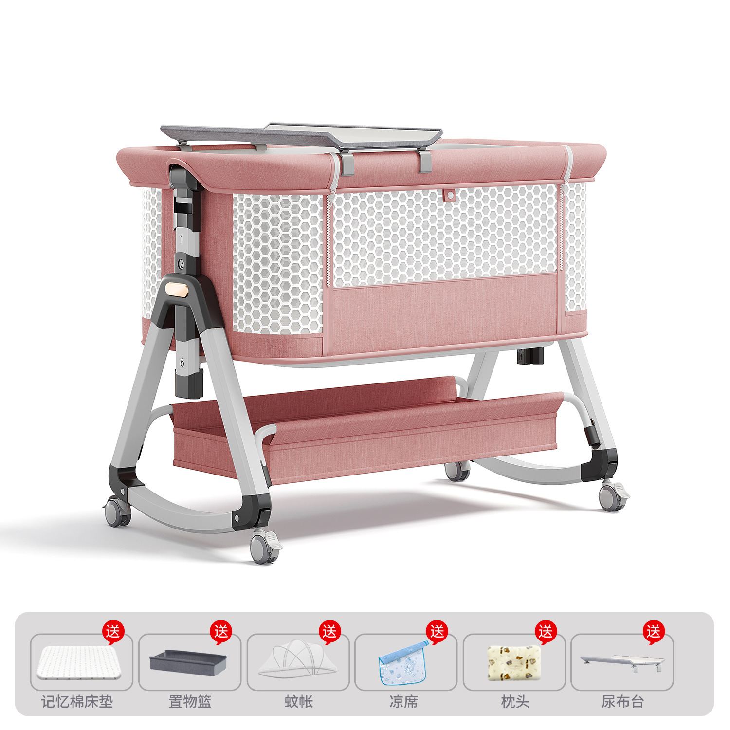 Cama de bebé móvil portátil cuna cama plegable multifuncional BB cama para recién nacidos empalme cama grande