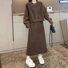 慵懒风时尚洋气卫衣连体裙套装女2025春秋新款大码胖MM减龄半身裙