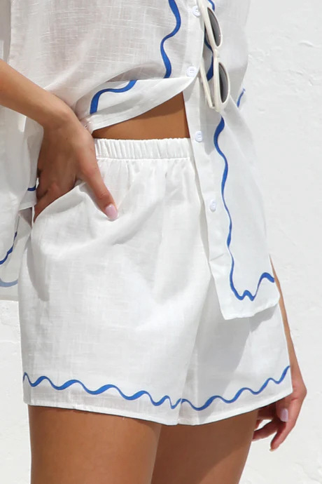 420g Weight Half Sleeve Sleeve Length Polyester Fabric Type Shorts Pants Type Pant Co-ord Set Sets Type 2 Pieces Set Quantity Holiday, Beach Occasion Turndown Neckline Regular Fit Fit Type Cartoon, Waves, Solid Color Pattern Spring&Summer Season Women's Gender Printing Design Commute Style Holiday Beach Women's Commute Cartoon Waves Solid Color Polyester Printing Pant Co-ord Set Shorts Shorts Sets 1