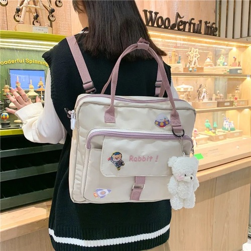 Japanese contrasting color large-capacity handbag Korean version Harajuku student one-shoulder cross-body school bag multi-purpose backpack
