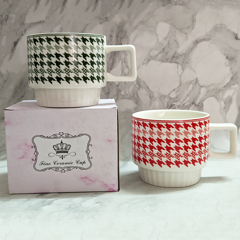 Houndstooth folded cup mug couple cup high color value coffee cup cup girlfriends birthday gift accompanying gift wholesale Houndstooth folded cup mug couple cup high color value coffee cup cup girlfriends birthday gift accompanying gift wholesale