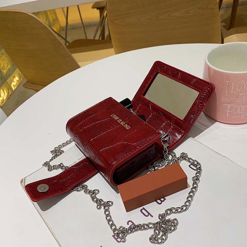 Mini sobre rojo pequeño mensajero portátil retoque de maquillaje portátil con espejo pequeño lápiz labial en polvo bolsa de almacenamiento bolsa de cosméticos