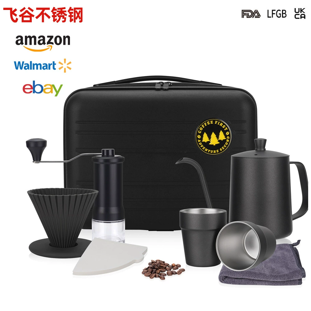 25-летний новый трансграничный ручной набор для кофе на открытом воздухе кемпинг минималистичный из нержавеющей стали кофе набор 9 штук