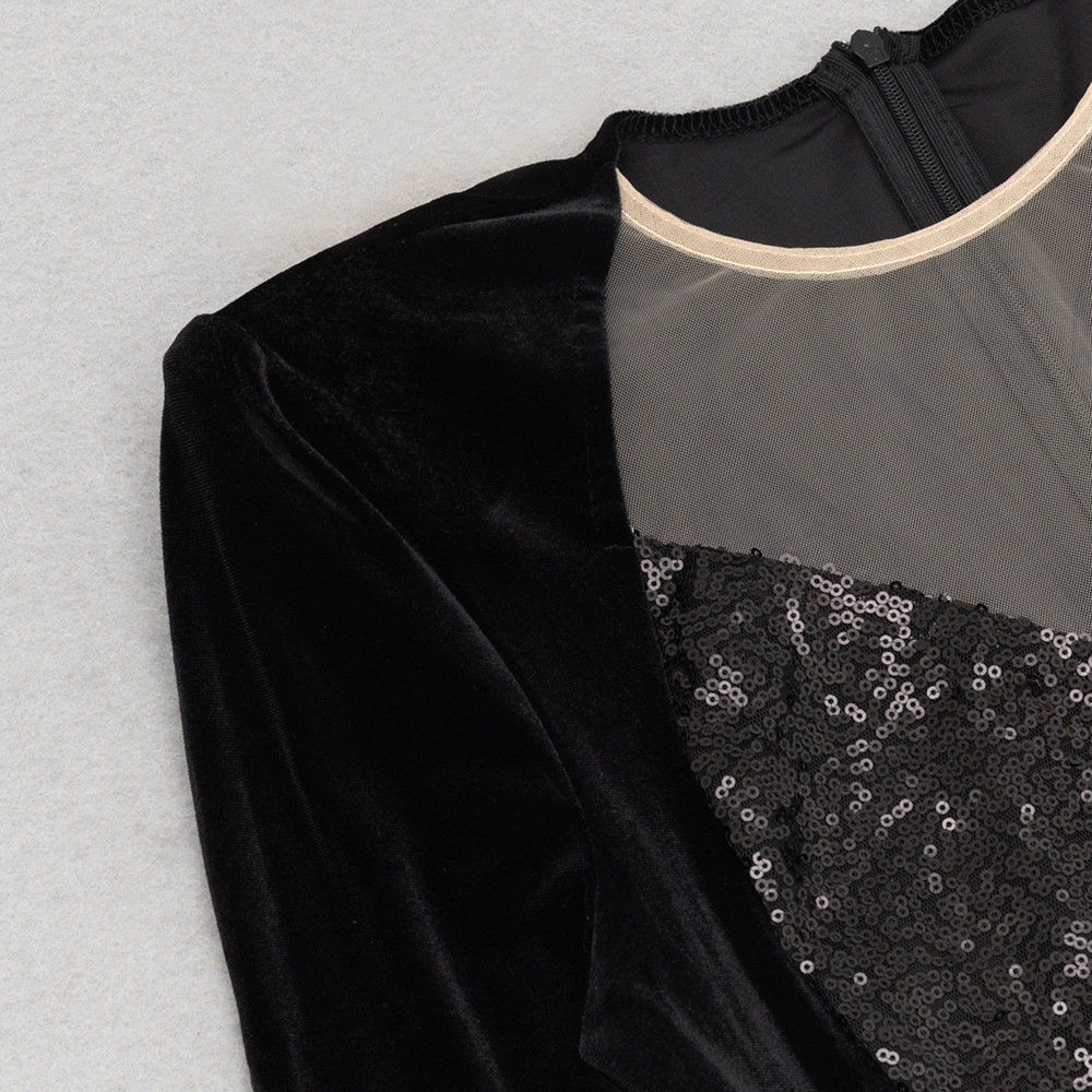 Autumn Winter Elegant Long Sleeve round Neck Long Patchwork Dress Evening Dress