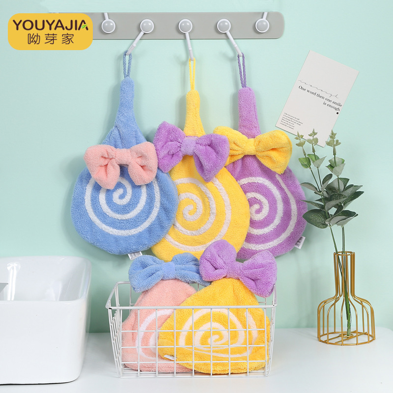 Hand towel kitchen hanging coral fleece hand towel cartoon animal scarf cute thick cloth towel