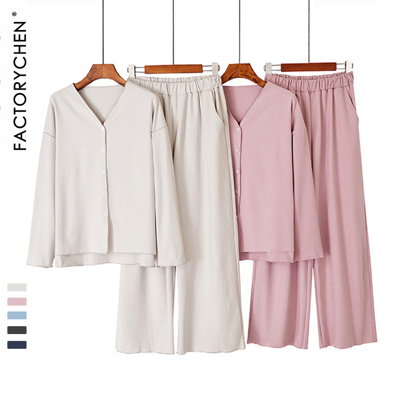 Autumn and Winter Velvet Thermal Long-Sleeve Pajama Set, Simple Loungewear with Ruffled Cardigan, Thickened and Warm for Outerwear