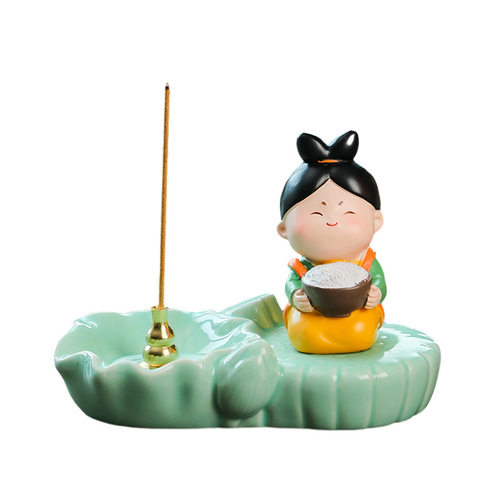 Chinese style celadon bottom line incense plate incense burner cute Tang lady home decoration sandalwood agarwood incense holder incense way