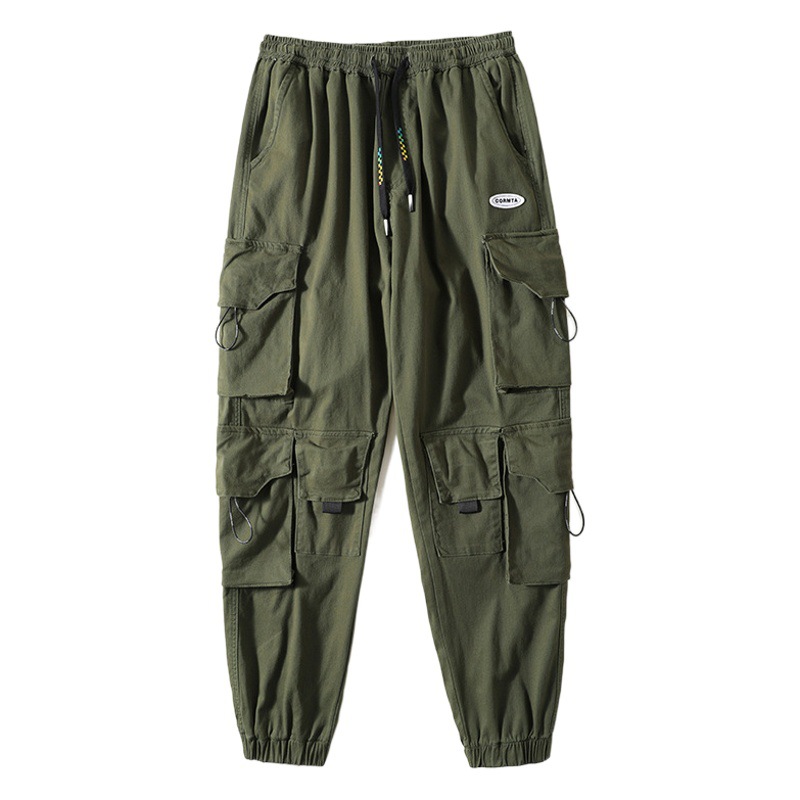 Plus size men's summer new Japanese style workwear casual pants men's loose plus size multi-pocket ankle-tied workwear trousers
