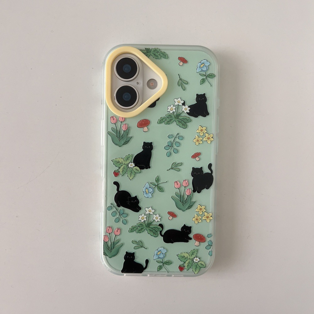 Flor de fondo verde de una sola cáscara pequeño gato negro-gelatina xmn