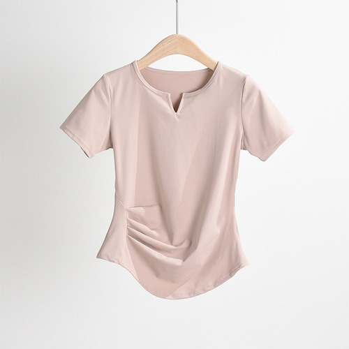 Lulu Nudist Sports Top for Women, Quick-Drying Training Running Fitness Short-Sleeve Large Size Yoga T-Shirt, Breathable T-Shirt for Spring and Summer
