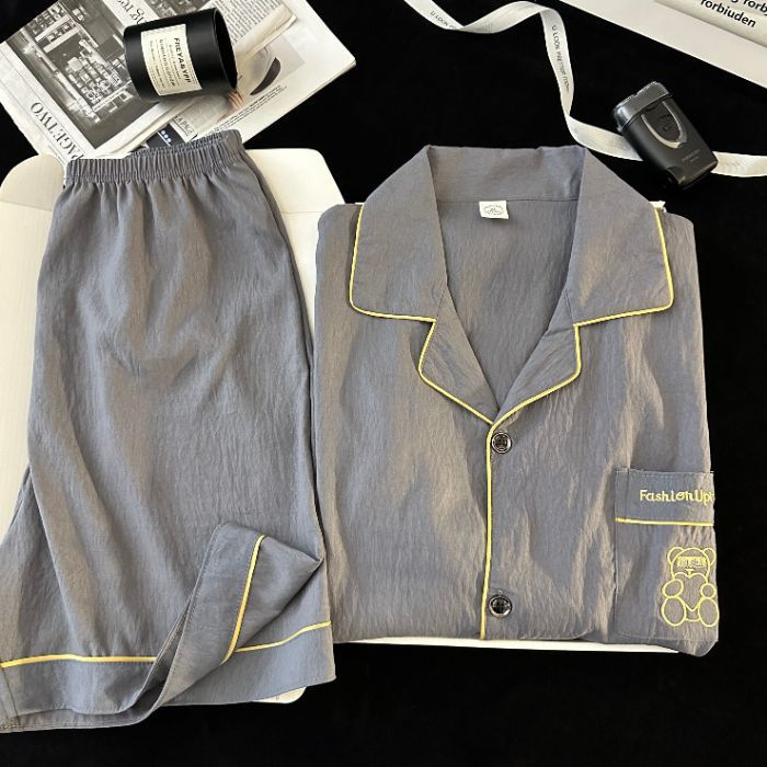 2025 nuevos pijamas para hombre verano nubes hilo de algodón puro manga corta japonés ins cachorro traje de servicio a domicilio a rayas