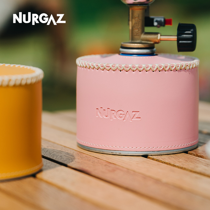 Nurgaz estufa cliente al aire libre camping montaña tanque de gas cubierta de cuero cubierta protectora del tanque de gas plana portátil camping vaca cubierta de cuero