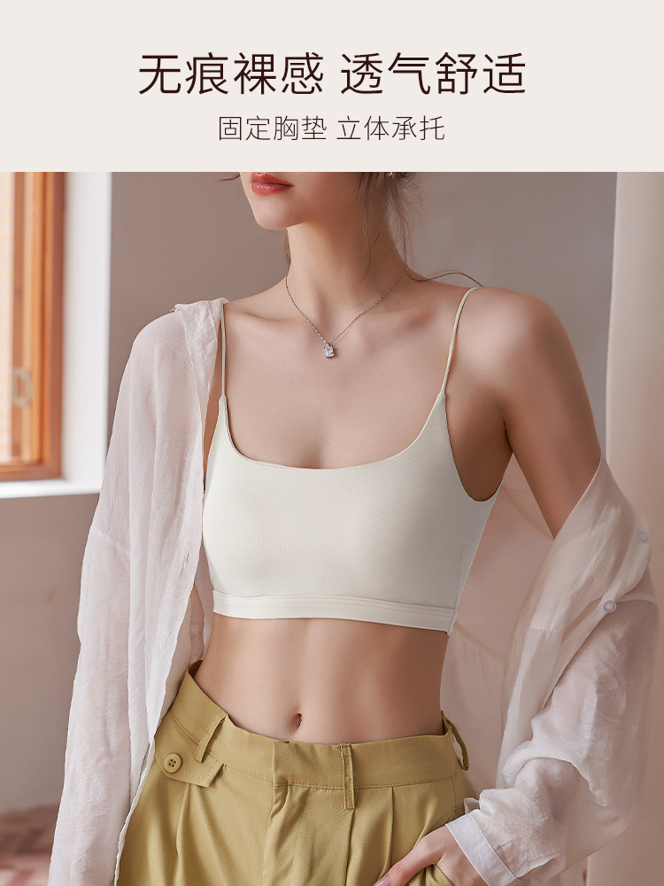 Belleza espalda ropa interior de mujer pequeño pecho empuje hacia arriba envuelto pecho 2022 nueva correa de hombro delgada en forma de U tubo superior anti-exposición chaleco sujetador image 7