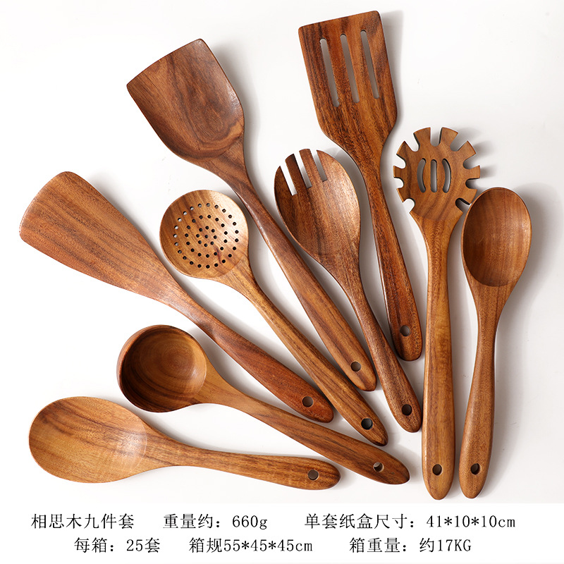 Espátula de cocina Niu Manger, espátula de madera de acacia de hoja pequeña transfronteriza, cuchara para sopa, espátula de madera, juego de utensilios de cocina de teca de madera