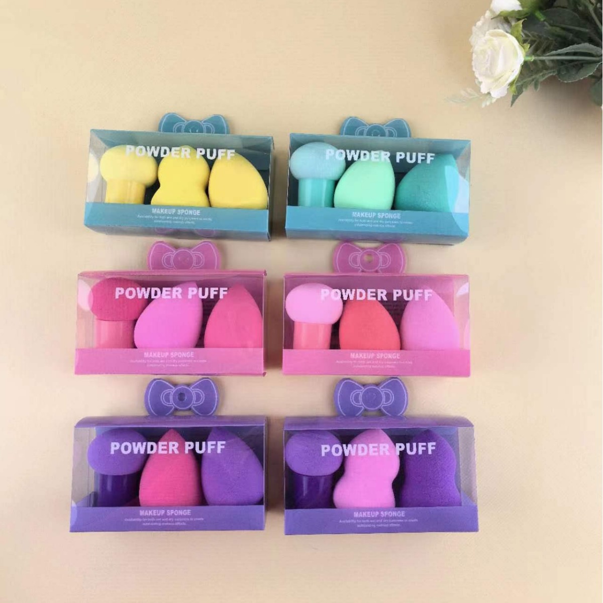 Maquillaje de belleza transfronterizo al por mayor, huevo de maquillaje, maquillaje de doble uso, maquillaje de doble uso húmedo y seco, conjunto de calabaza de corte oblicuo con gotas de agua