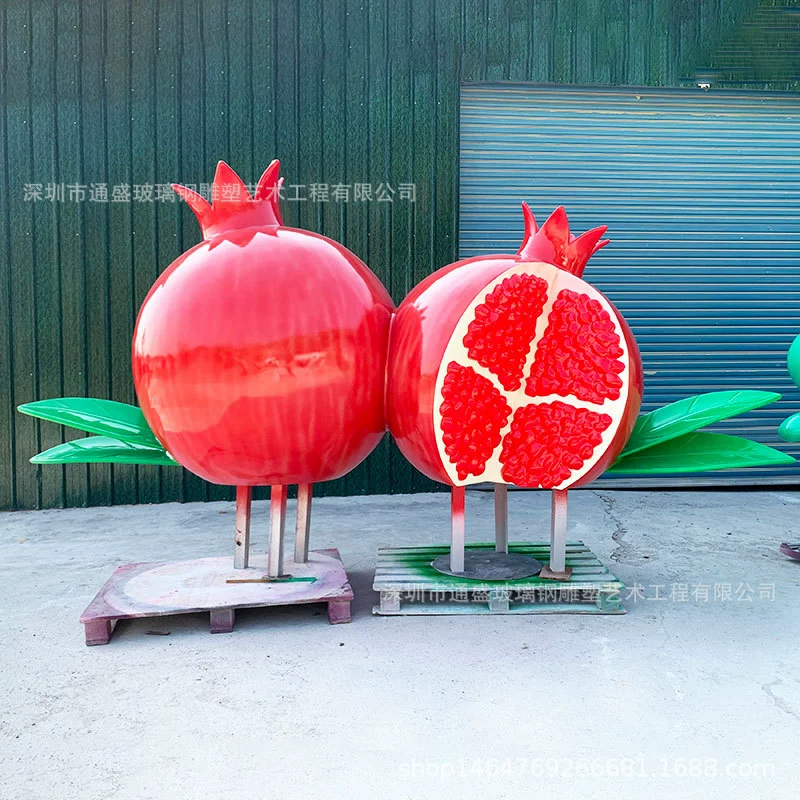 Фигурки из стекловолокна в форме красного граната для ландшафта фермы, ботанического сада, искусственные скульптуры овощей и фруктов из стекловолокна