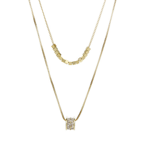 Luxurious ultra-shiny square double-layer stacked necklace for women, light luxury micro-inlaid zircon small waist clavicle chain, elegant and trendy