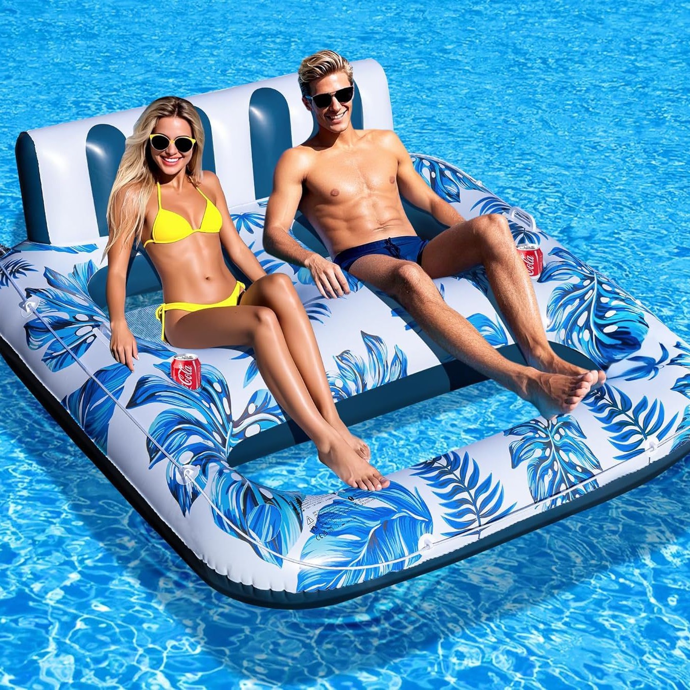 Pool floating inflatable lounge chair for two people backrest…