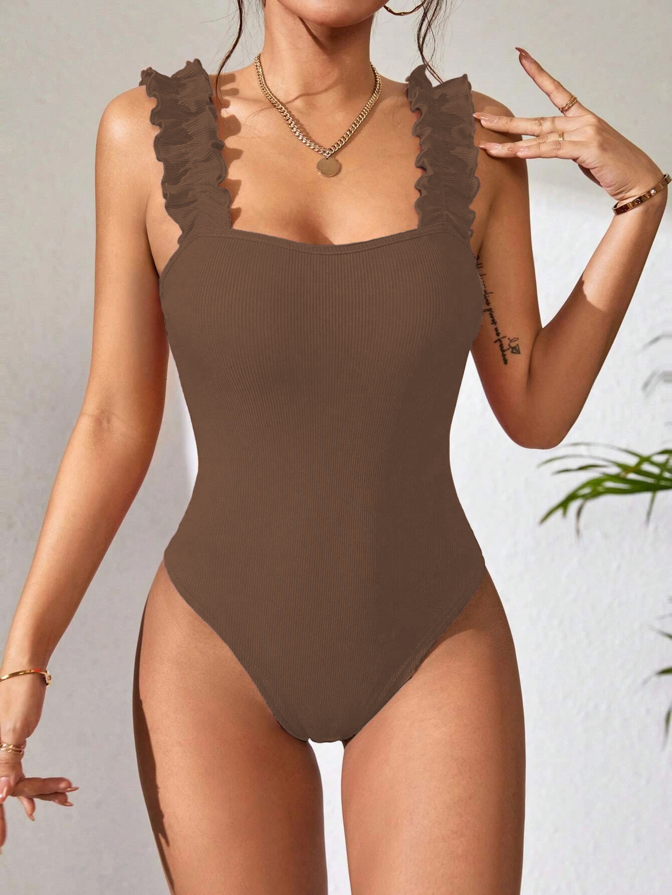 133g Weight Sleeveless Sleeve Length Spandex, Polyester Fabric Type Mid Waist Waist Line Rompers Pants Type Stretchy Elasticity Bodysuits Tops Type Holiday, Daily Occasion Skinny Fit Type Solid Color Pattern Summer Season Women's Gender Ruffles Design Sexy, Streetwear Style Wholesale Women's Sexy Streetwear Solid Color Sleeveless Ruffles Bodysuits 17