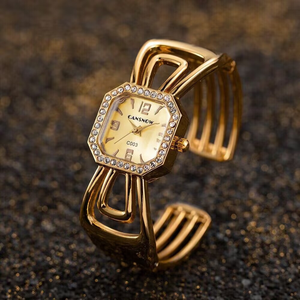 Ordinary Glass Mirror Material Vintage Style Geometric Alloy Strap Quartz Watch