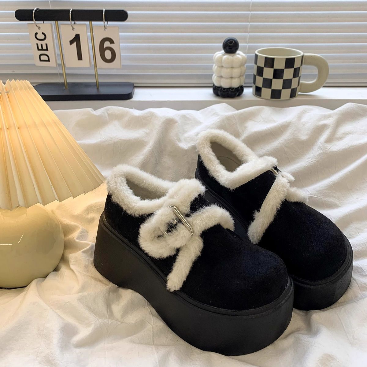 Nuevo tipo de zapatos de mujer gruesos y cómodos con falda de color sólido zapatos de tacón único y zapatos de algodón caliente de hadas image 8
