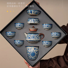 故宫国潮汝窑青花瓷功夫茶具套装家用2025新款高档轻奢泡茶壶茶杯