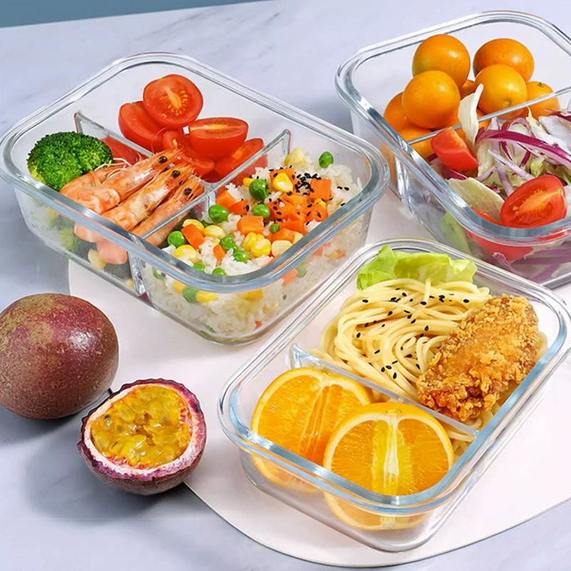 Стеклянная микроволновая ланч-бокс с 3-гэино Bento, высокий боросиликат, многоразовый, контейнер для хранения еды
