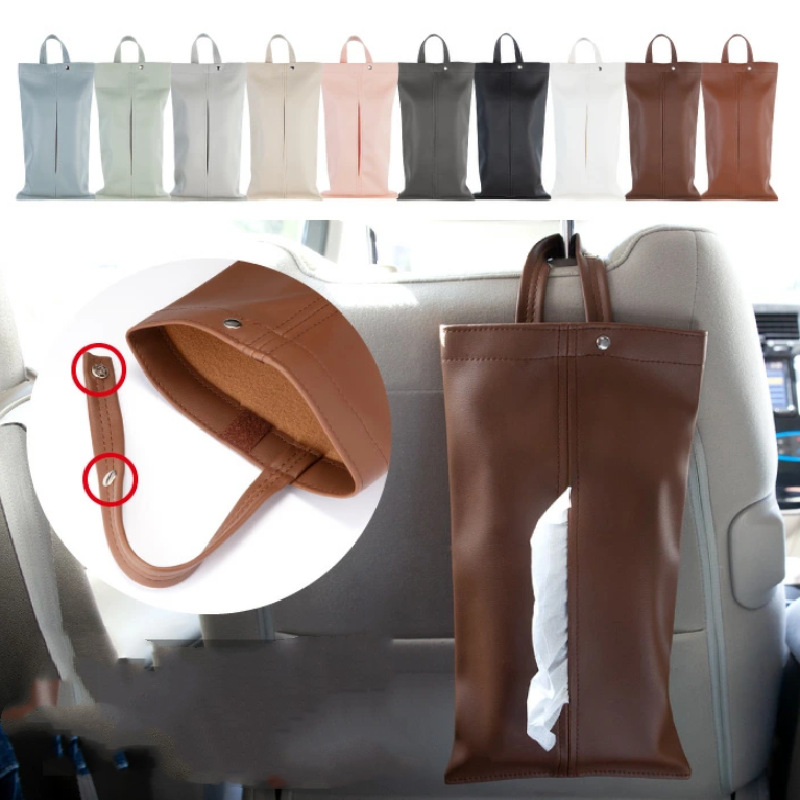 Caja de pañuelos de cuero de estilo japonés montada en la pared coche colgando bolsa de pañuelos cubierta de pañuelos caja de pañuelos blandos Silla de nuevo en stock
