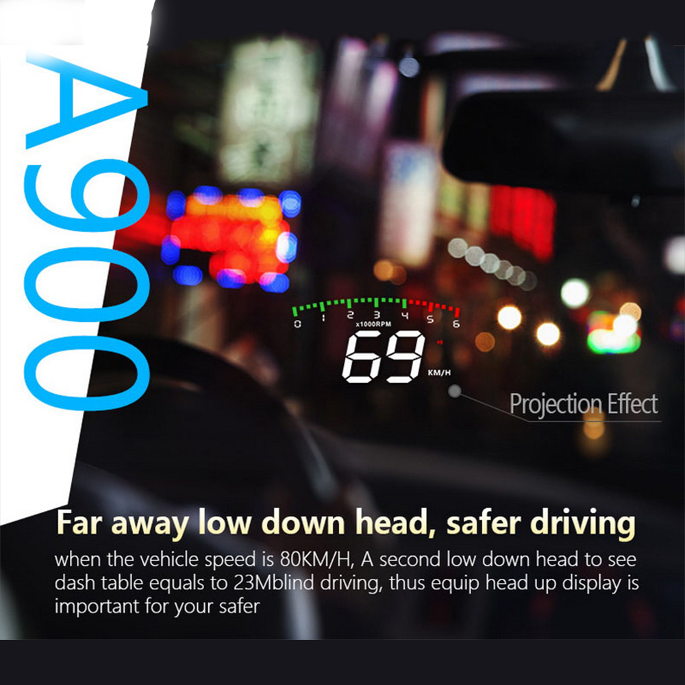 Hud Car Head-Up Display Displays Speed, Rpm, Water Temperature, and Voltage with 4 Practical Functions A900 Cross-Border