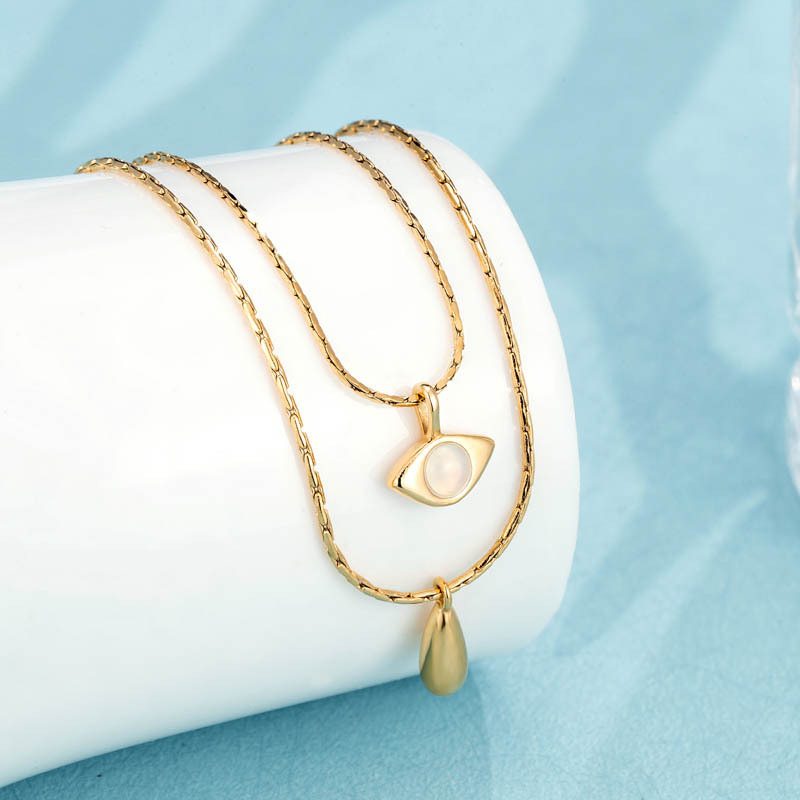 1 Piece Retro Water Droplets Titanium Steel Inlay Opal Necklace_colorza_2