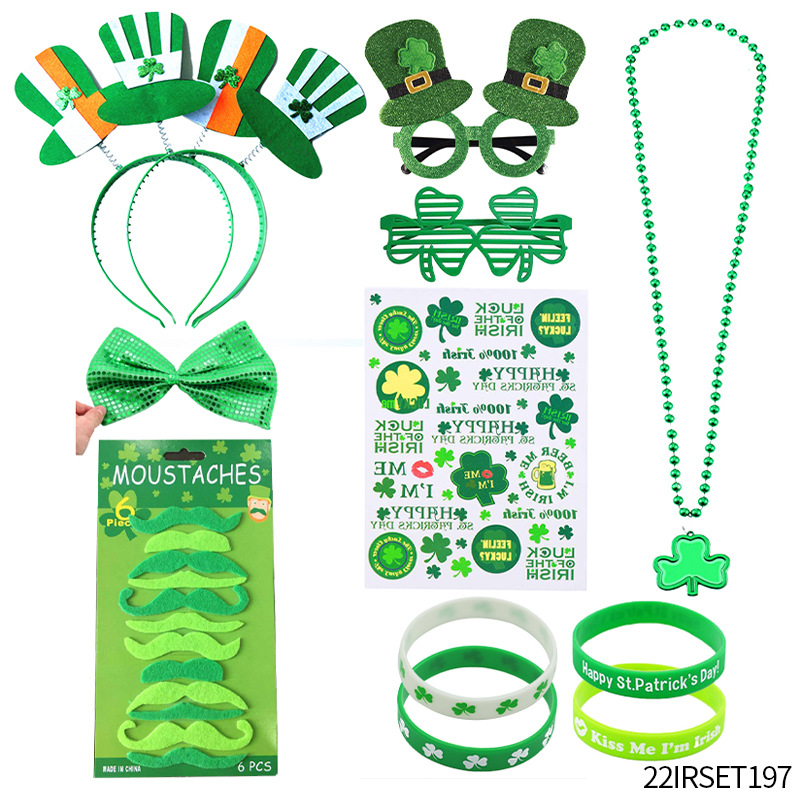 Irlandés Amazon nuevo trébol collar cabeza hebilla gafas pulsera Día de San Patricio traje