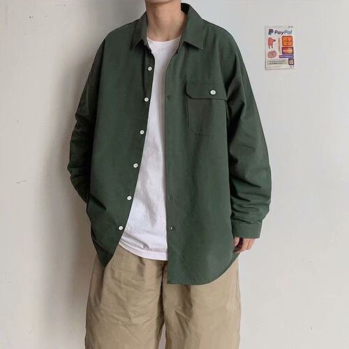 Men's Long-Sleeve Shirt Spring and Autumn Korean Version Casual Trendy Versatile Hong Kong Style Japanese Style Inner Layer Base Shirt Student Collar Youkang