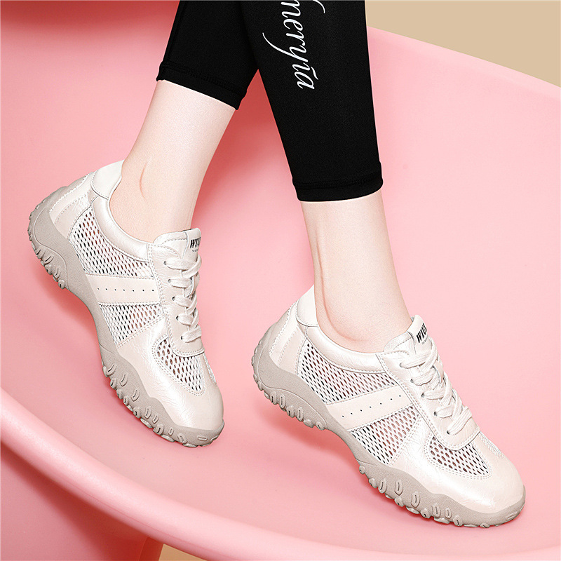 Giày sneaker nữ đế dày lưới da thật thoáng khí mùa hè 2025 phong cách Đức Huấn — Lưới JST 7233m màu, Lưới vàng JST 7233