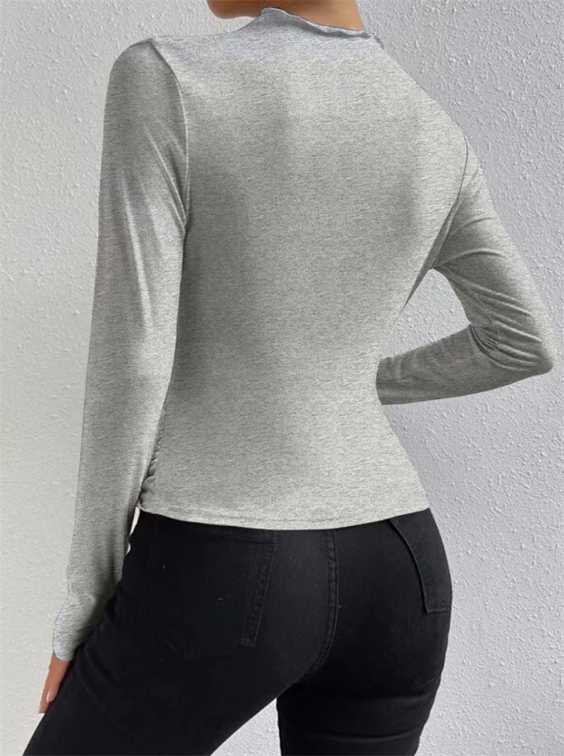 Women's Slim Fit Long Sleeve T-shirt With Round Neck Solid Colour_voghion.com