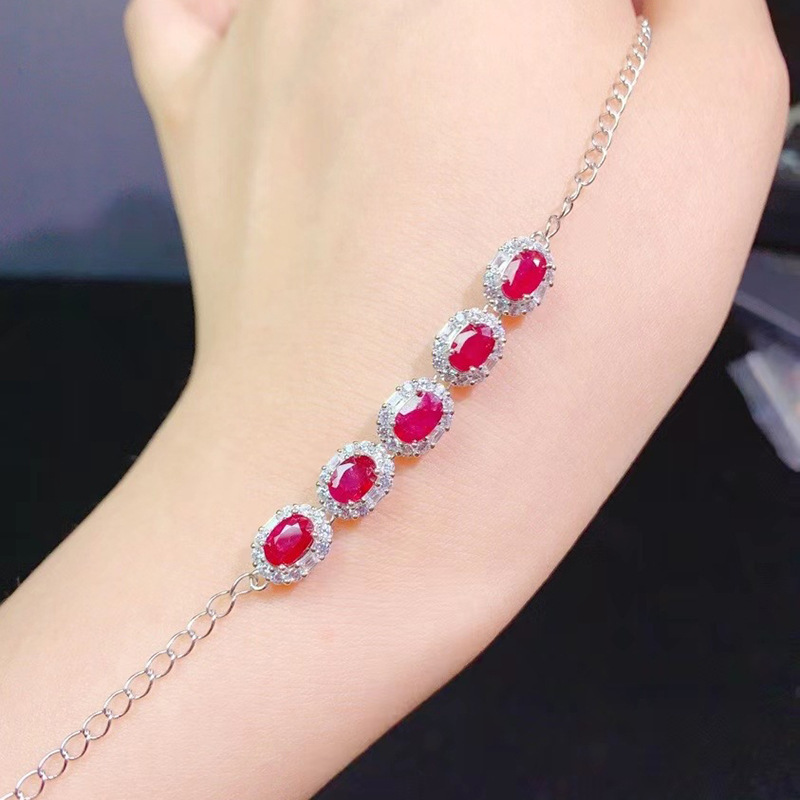 Live Drainage Welfare Color Treasure Bracelet Imitation Natural Sapphire Bracelet White Wear Pigeon Red Emerald Bracelet for Women